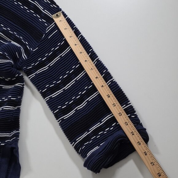 Marla Wynne Cardigan Women L Navy White 3/4 Sleeve Slouchy Mature Lagenlook Boho - Picture 7 of 16